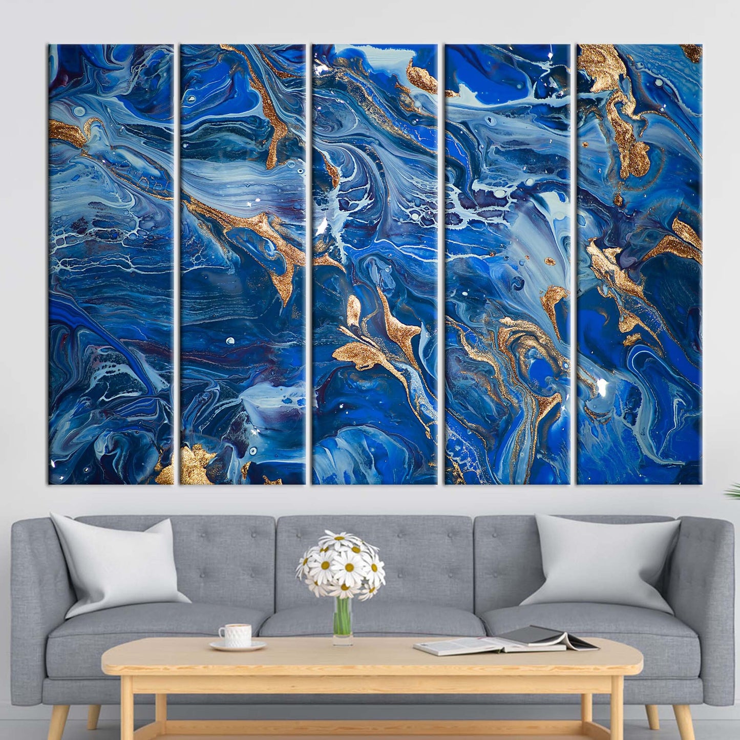Navy Blue Shimmery Abstract Marble Canvas Print