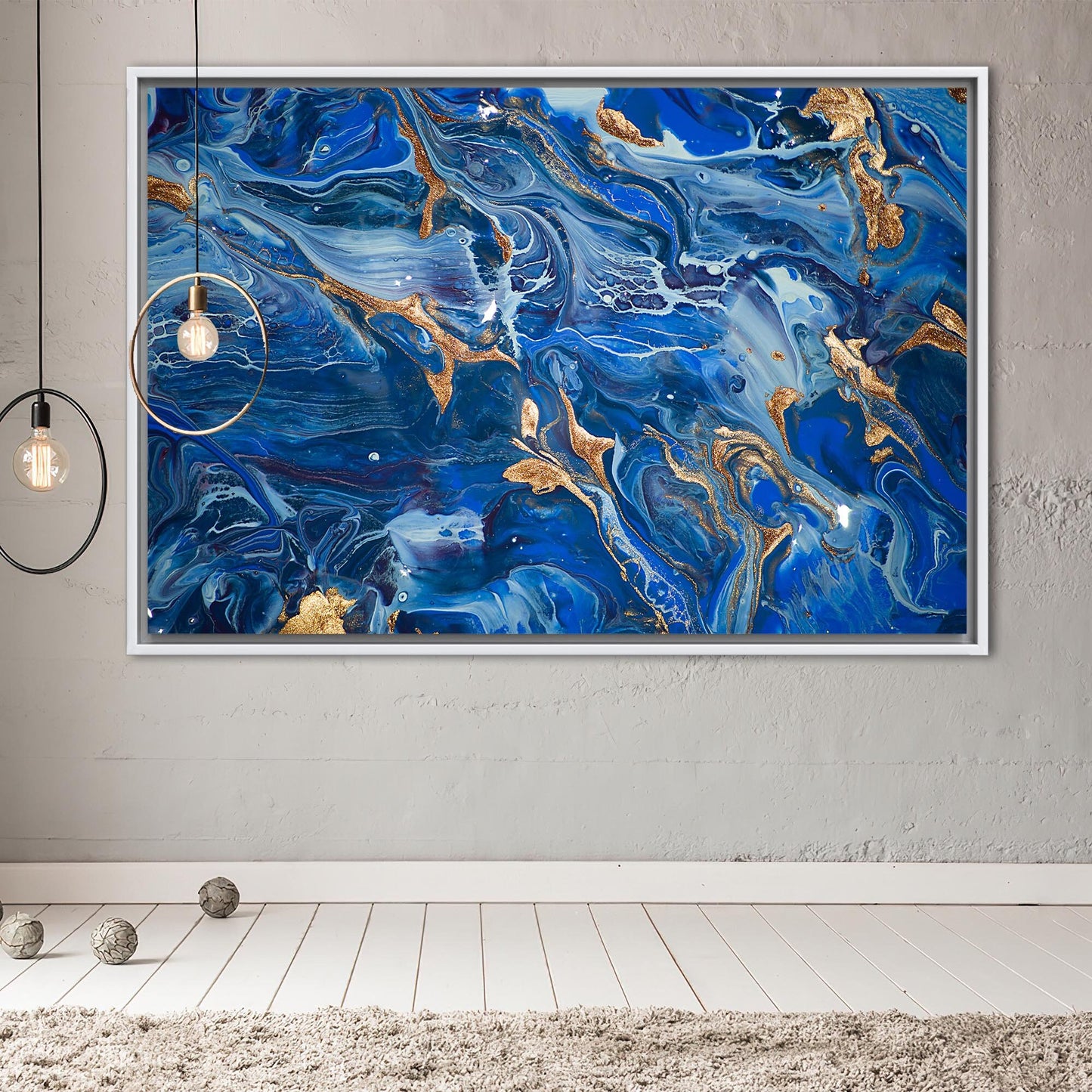 Navy Blue Shimmery Abstract Marble Canvas Print