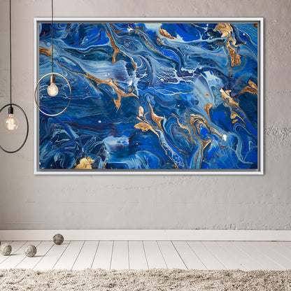 Navy Blue Shimmery Abstract Marble Canvas Print