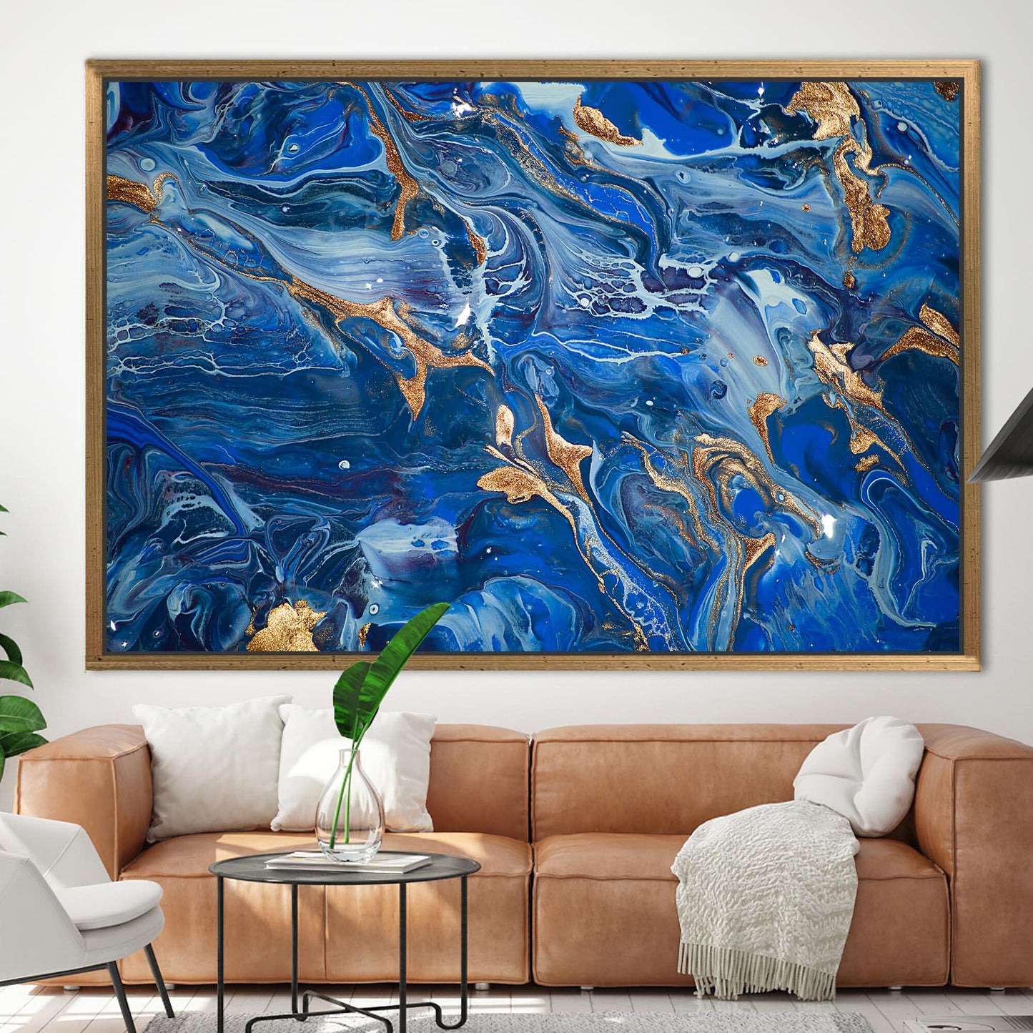 Navy Blue Shimmery Abstract Marble Canvas Print