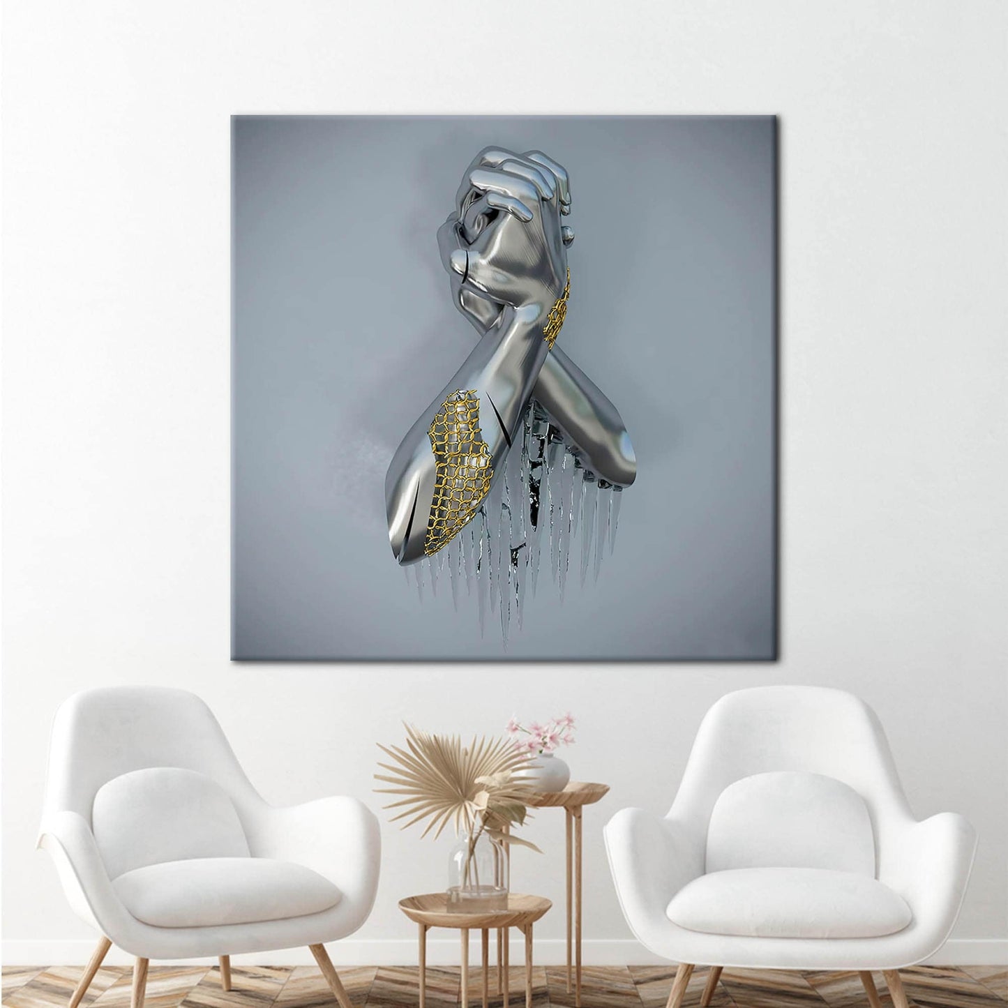3D Metallic Hand Silver Canvas Print