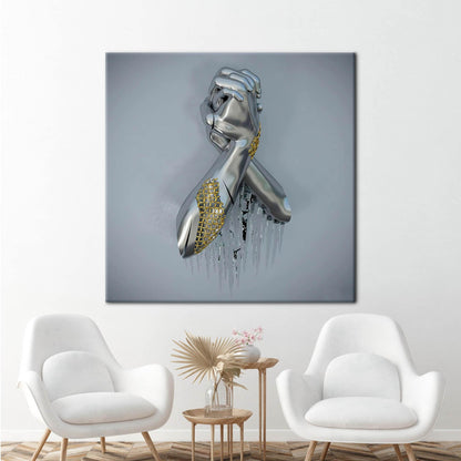 3D Metallic Hand Silver Canvas Print