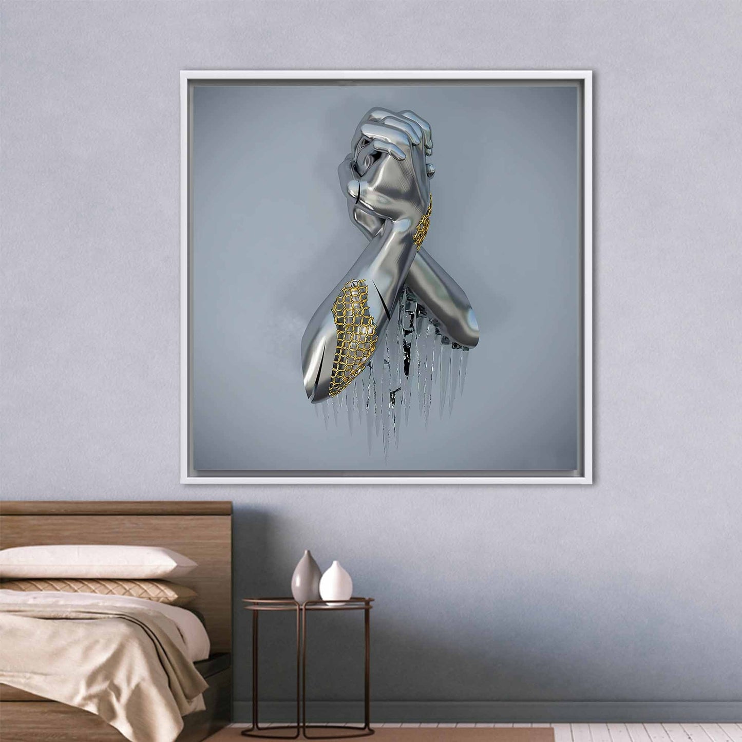 3D Metallic Hand Silver Canvas Print