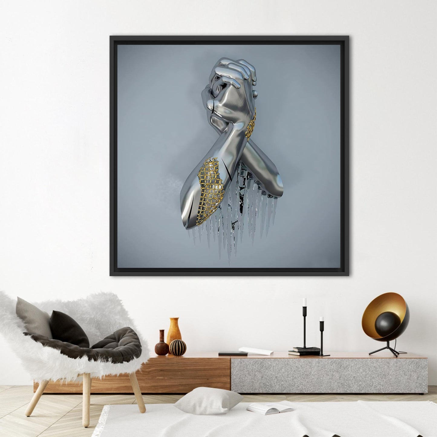 3D Metallic Hand Silver Canvas Print
