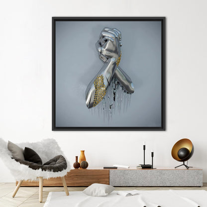 3D Metallic Hand Silver Canvas Print