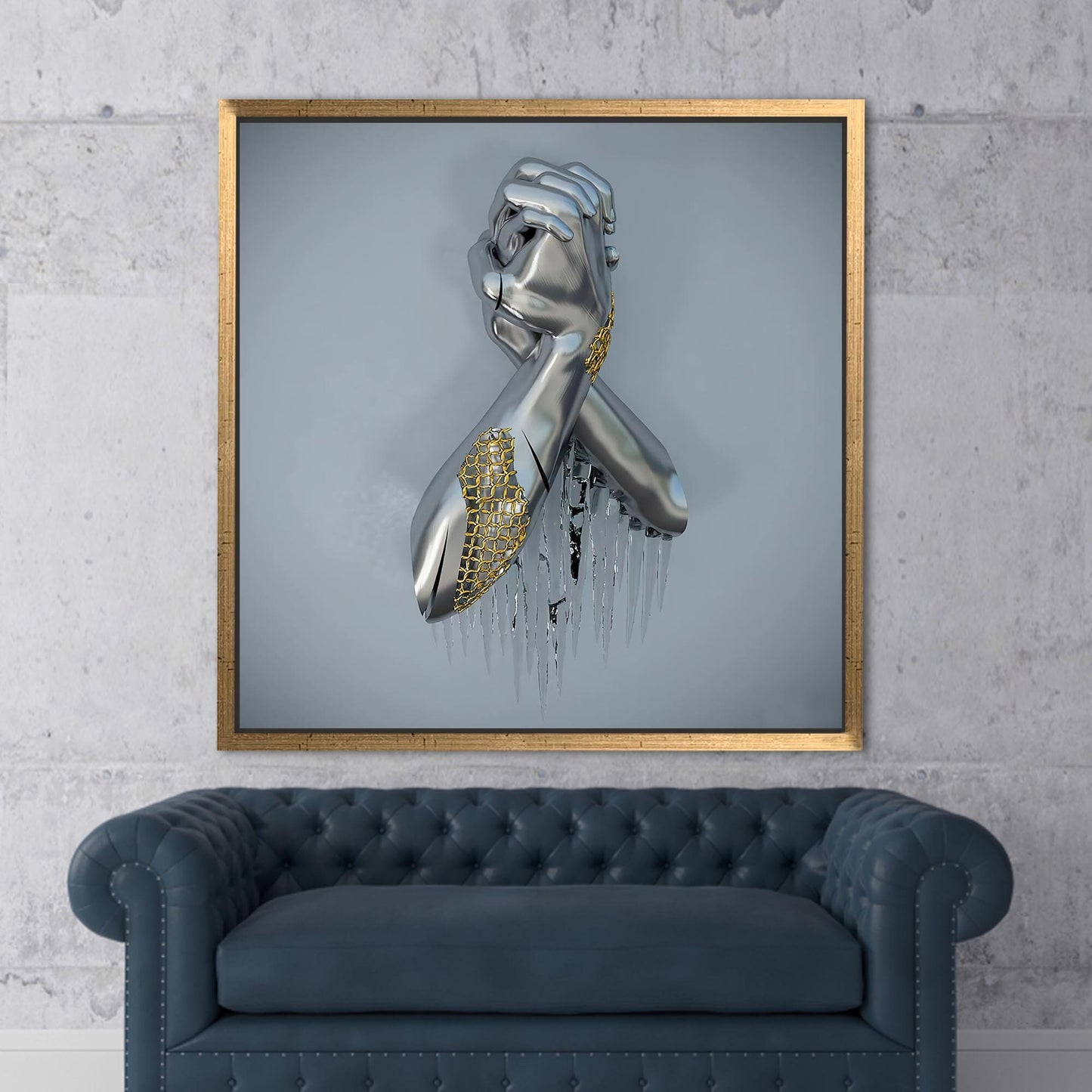 3D Metallic Hand Silver Canvas Print
