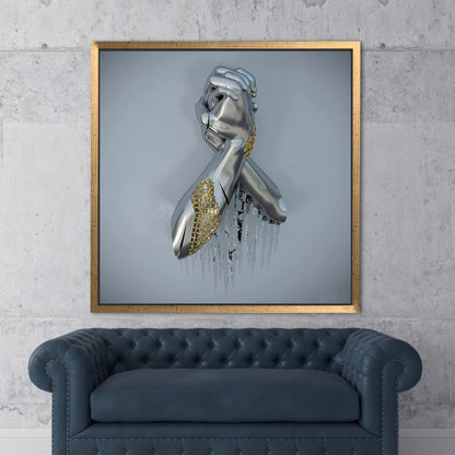 3D Metallic Hand Silver Canvas Print