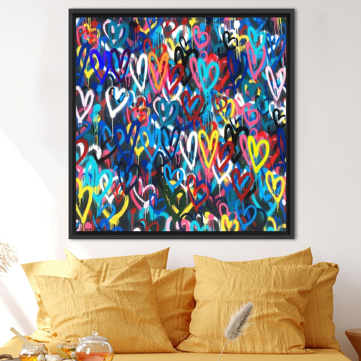 Colorful Banksy Hearts Abstract Love Canvas Print