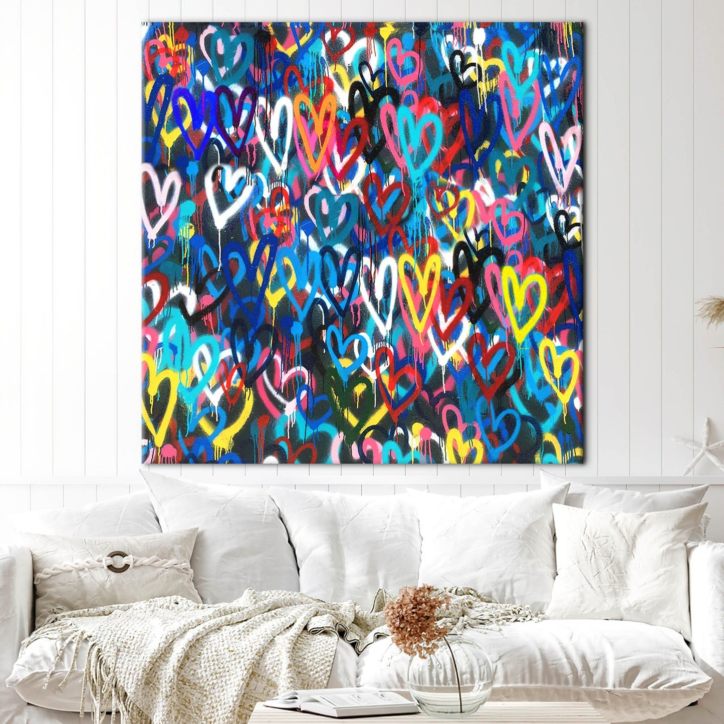Colorful Banksy Hearts Abstract Love Canvas Print