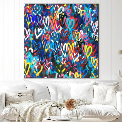 Colorful Banksy Hearts Abstract Love Canvas Print