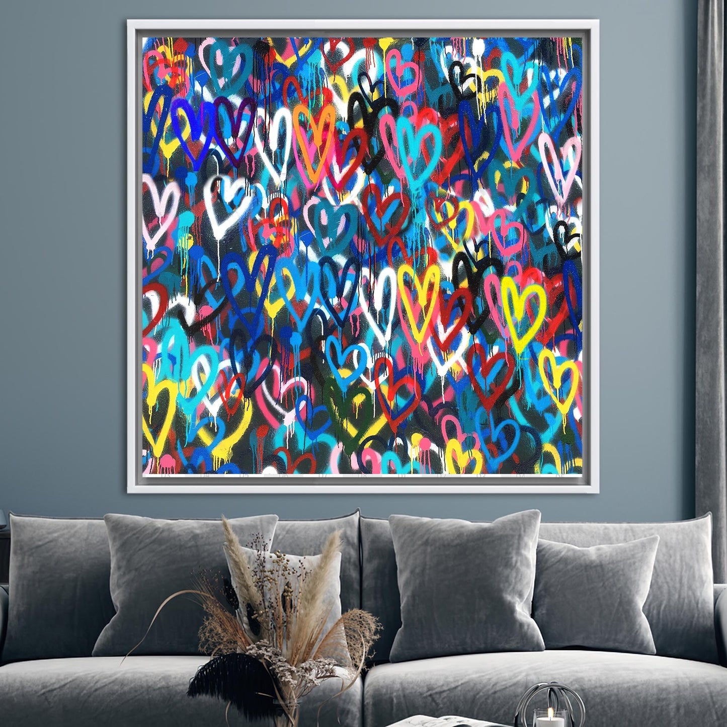 Colorful Banksy Hearts Abstract Love Canvas Print