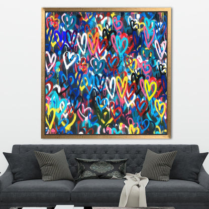 Colorful Banksy Hearts Abstract Love Canvas Print