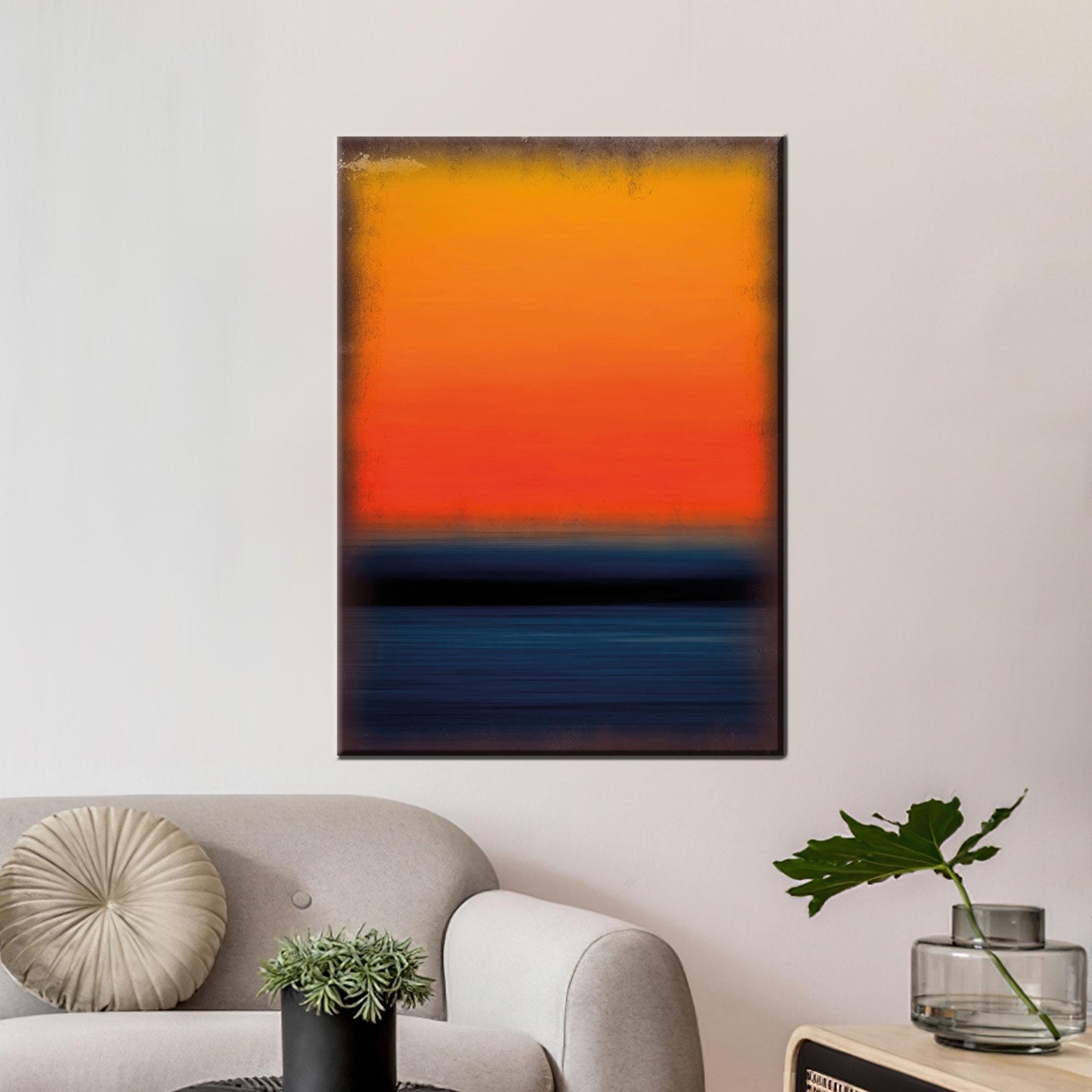 Blue Sunset Horizon Bold Orange Canvas Print