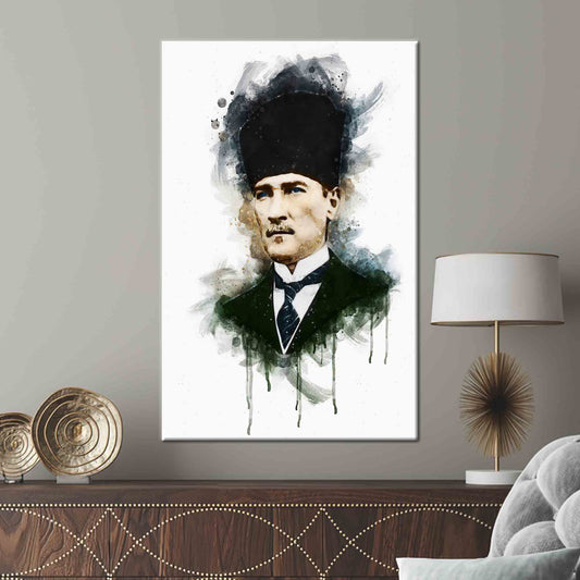 Ataturk Art Canvas Print - Watercolor Poster Turkish Wall Decor, Motivational Office Art