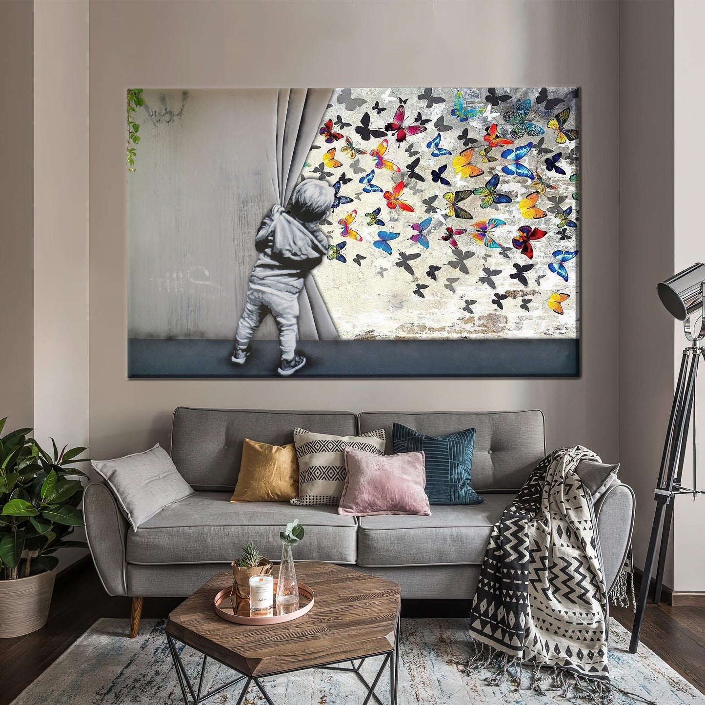 Banksy Butterfly Vibrant Graffiti 3D Canvas Print