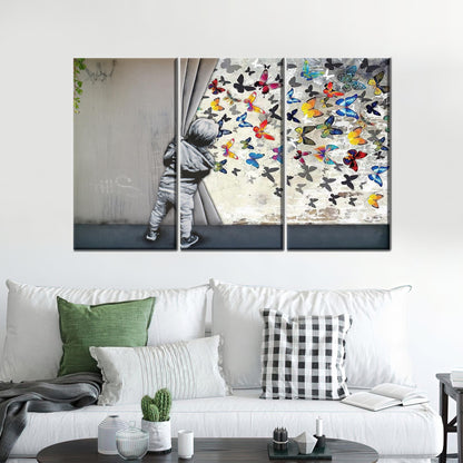Banksy Butterfly Vibrant Graffiti 3D Canvas Print