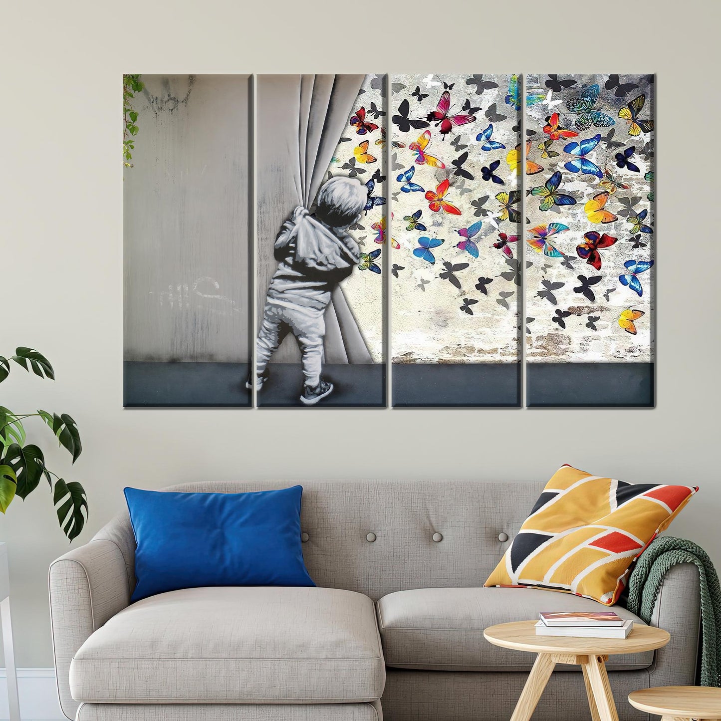 Banksy Butterfly Vibrant Graffiti 3D Canvas Print