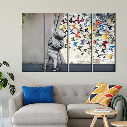 Banksy Butterfly Vibrant Graffiti 3D Canvas Print