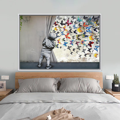 Banksy Butterfly Vibrant Graffiti 3D Canvas Print