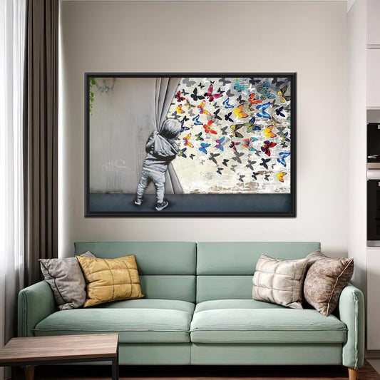 Banksy Butterfly Canvas Print - Vibrant Graffiti Wall Art with 3D Effect