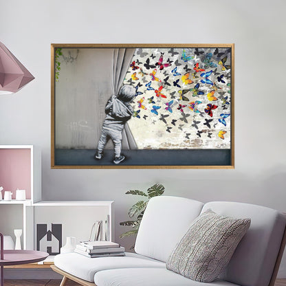 Banksy Butterfly Vibrant Graffiti 3D Canvas Print