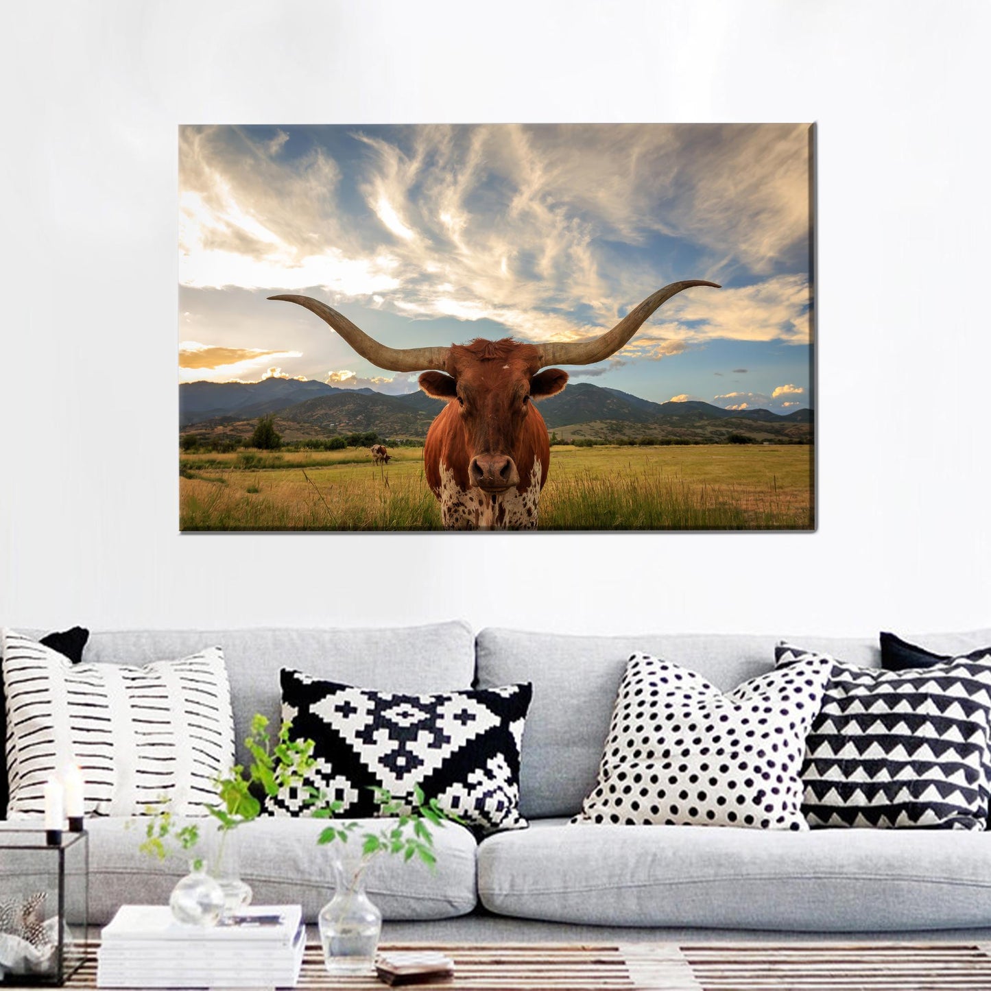 Longhorn Cow Handmade Farm 3D Canvas Print