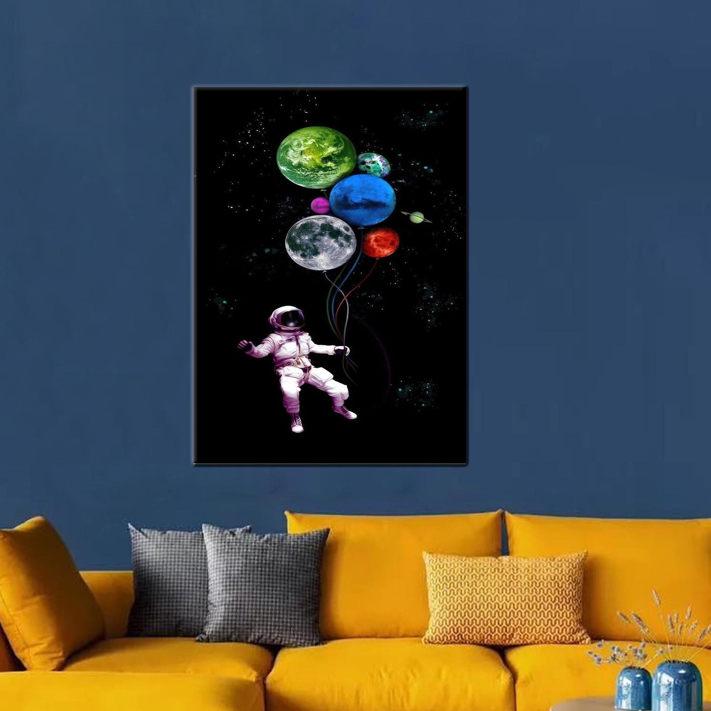 Modern Astronaut Canvas Print for Kids Wall Art, Personalized Grandma Gift, Office Decor