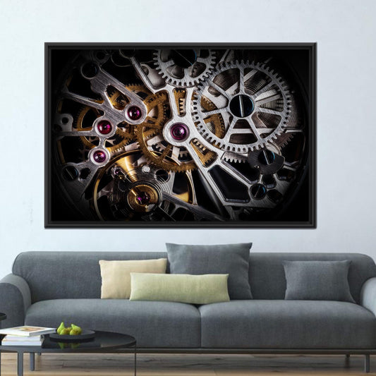 Gold Printed Automatic Watch Mechanism Art Modern Canvas Poster, Gear Wall Decor, Large Canvas Print