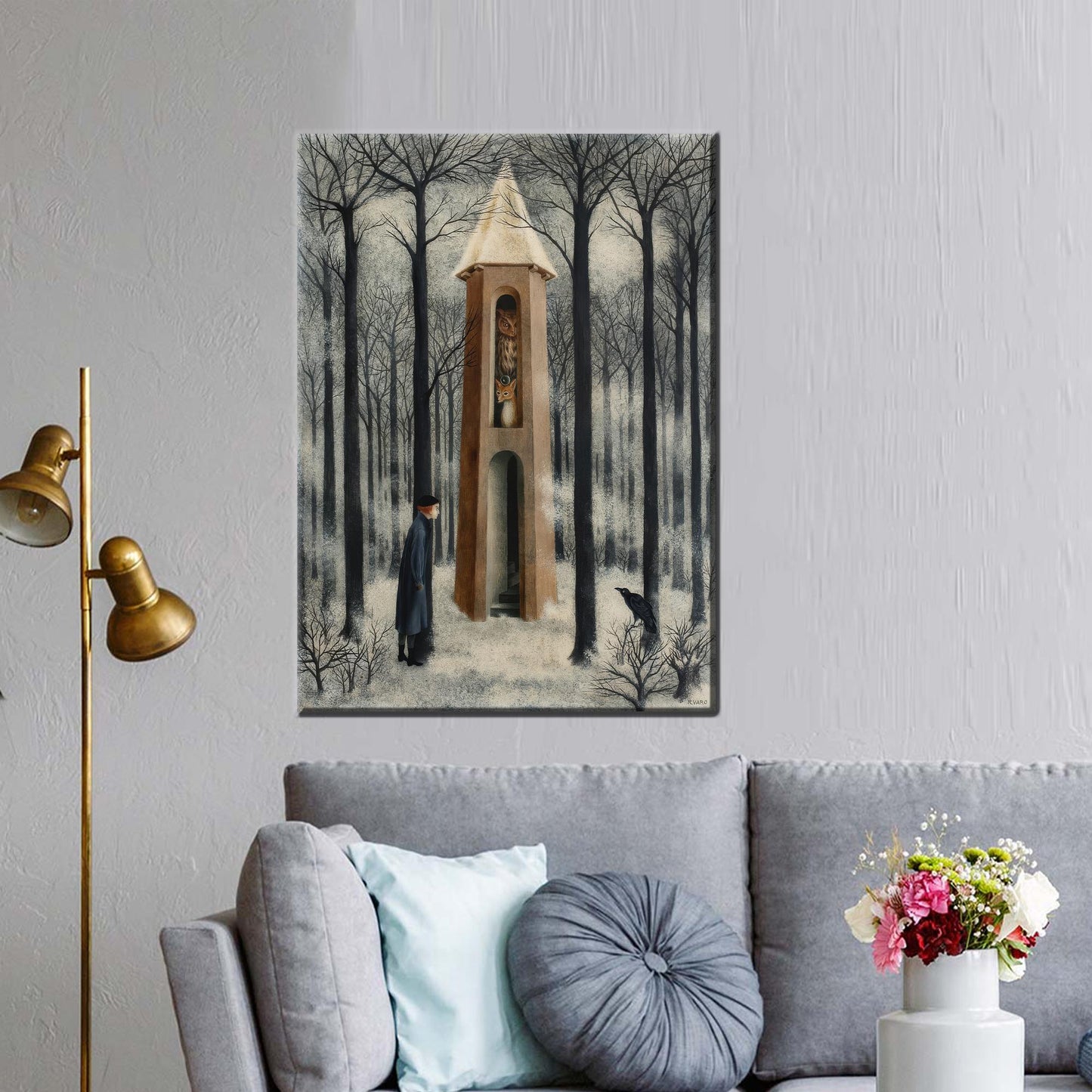 Snowy Forest Crow Christmas Owl Canvas Print