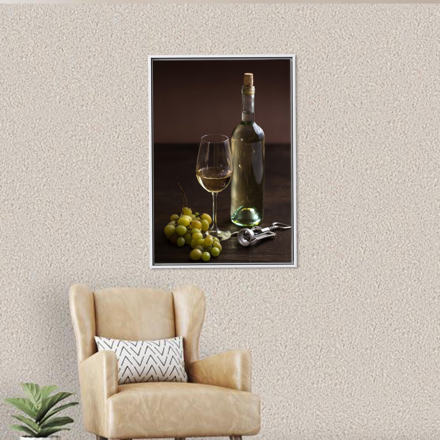 Corkscrew Wine and Grapes Table Canvas Print