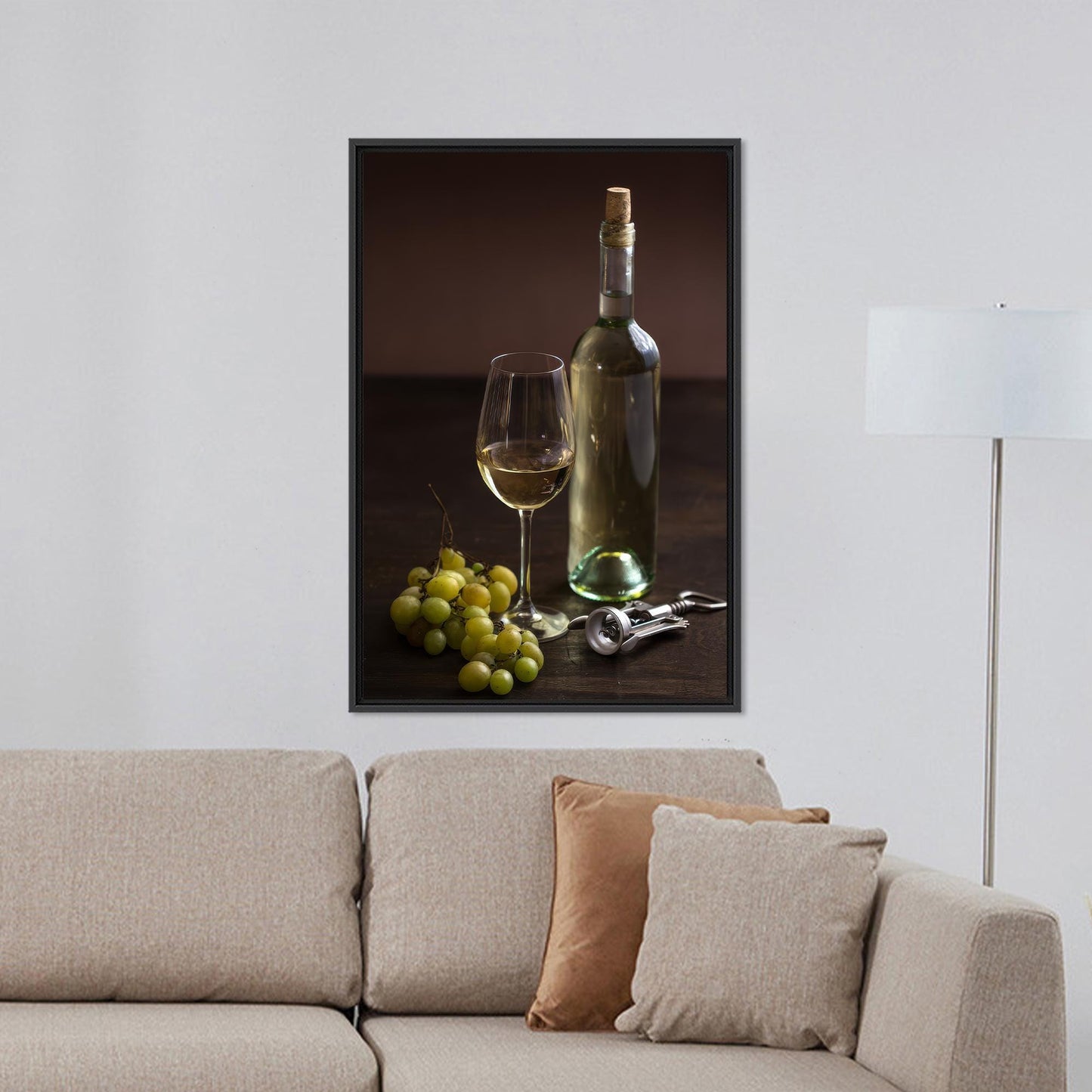 Corkscrew Wine and Grapes Table Canvas Print