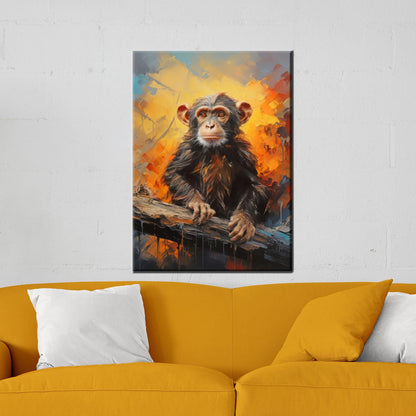 Orange Canvas Art: Abstract Monkey Wall Decor, Animal Artwork, Baby Monkey Canvas, Personalized