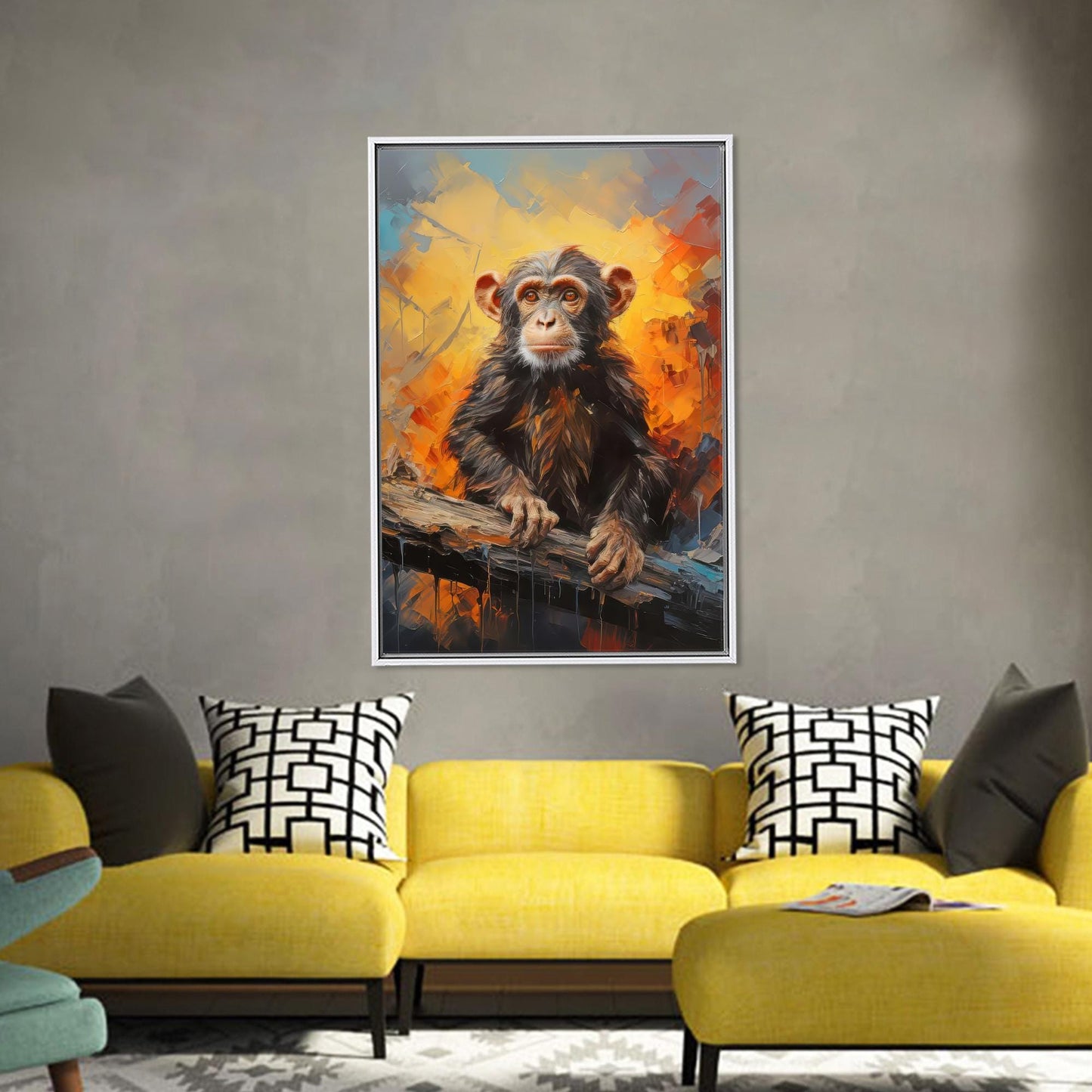 Orange Canvas Art: Abstract Monkey Wall Decor, Animal Artwork, Baby Monkey Canvas, Personalized