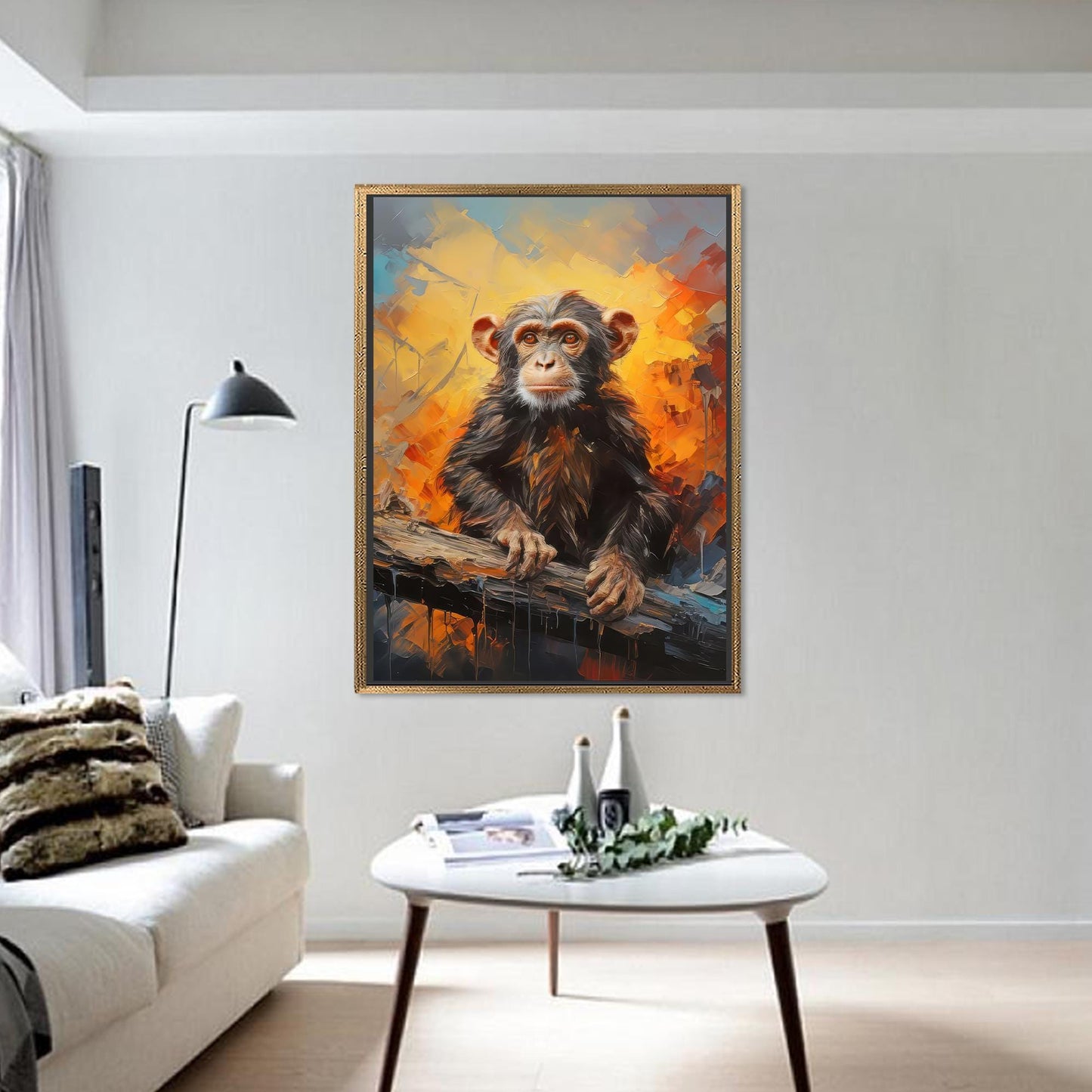 Orange Canvas Art: Abstract Monkey Wall Decor, Animal Artwork, Baby Monkey Canvas, Personalized
