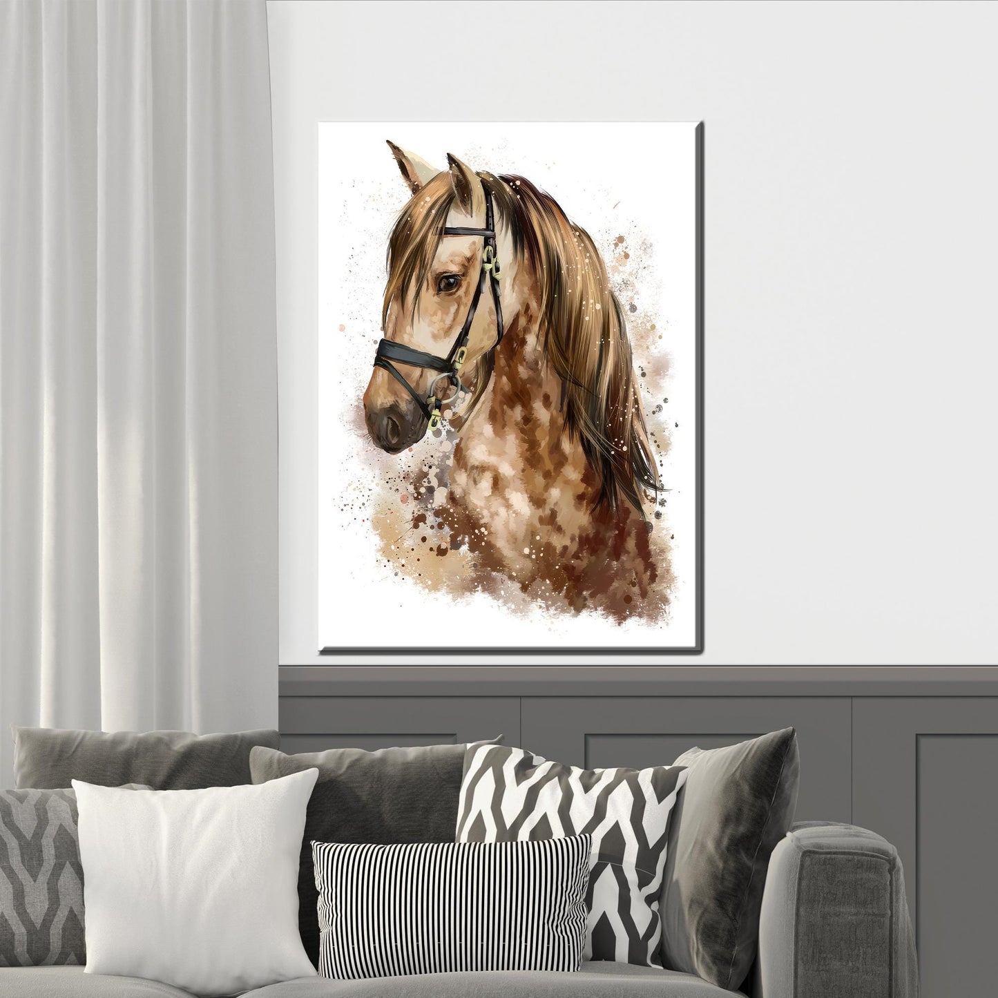 Brown Horse Art Canvas Print, Personalized Baby Boy Gift, Coastal Animal Wall Art, Office Decor