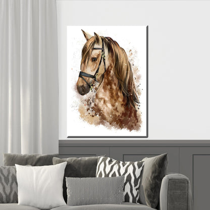 Brown Horse Art Canvas Print, Personalized Baby Boy Gift, Coastal Animal Wall Art, Office Decor