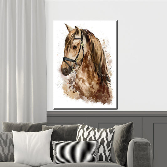 Brown Horse Art Canvas Print, Personalized Baby Boy Gift, Coastal Animal Wall Art, Office Decor