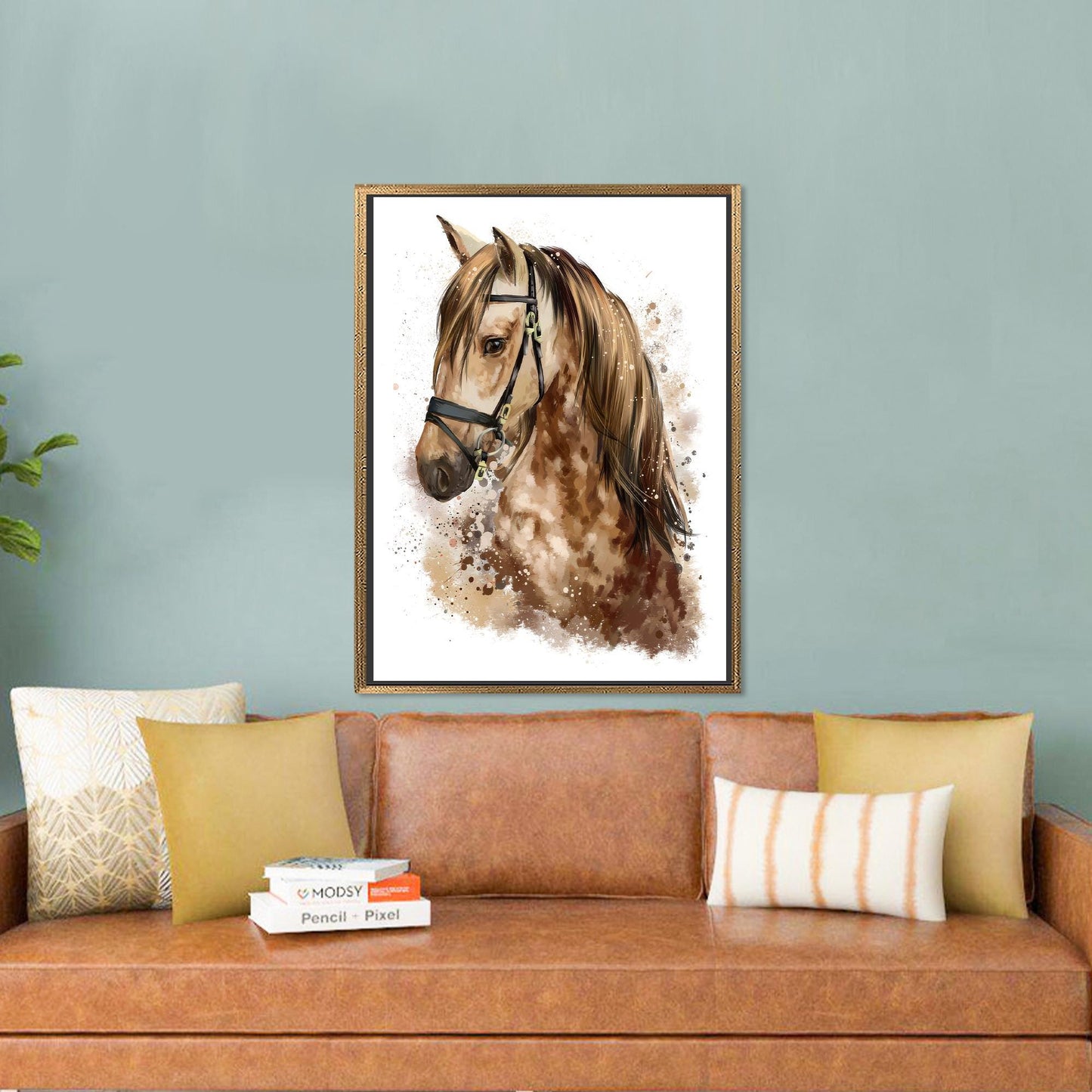 Brown Horse Art Canvas Print, Personalized Baby Boy Gift, Coastal Animal Wall Art, Office Decor