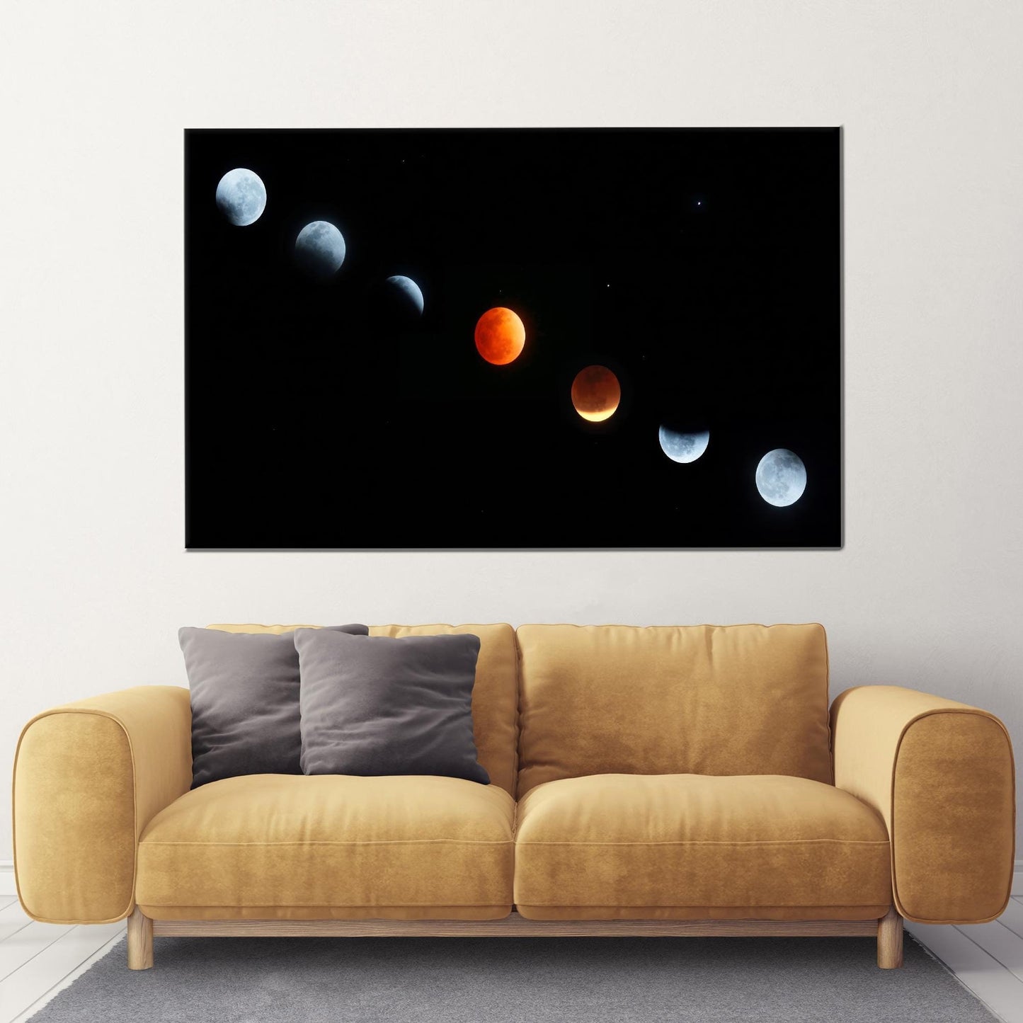 Moon Phases Black Space and Canvas Print
