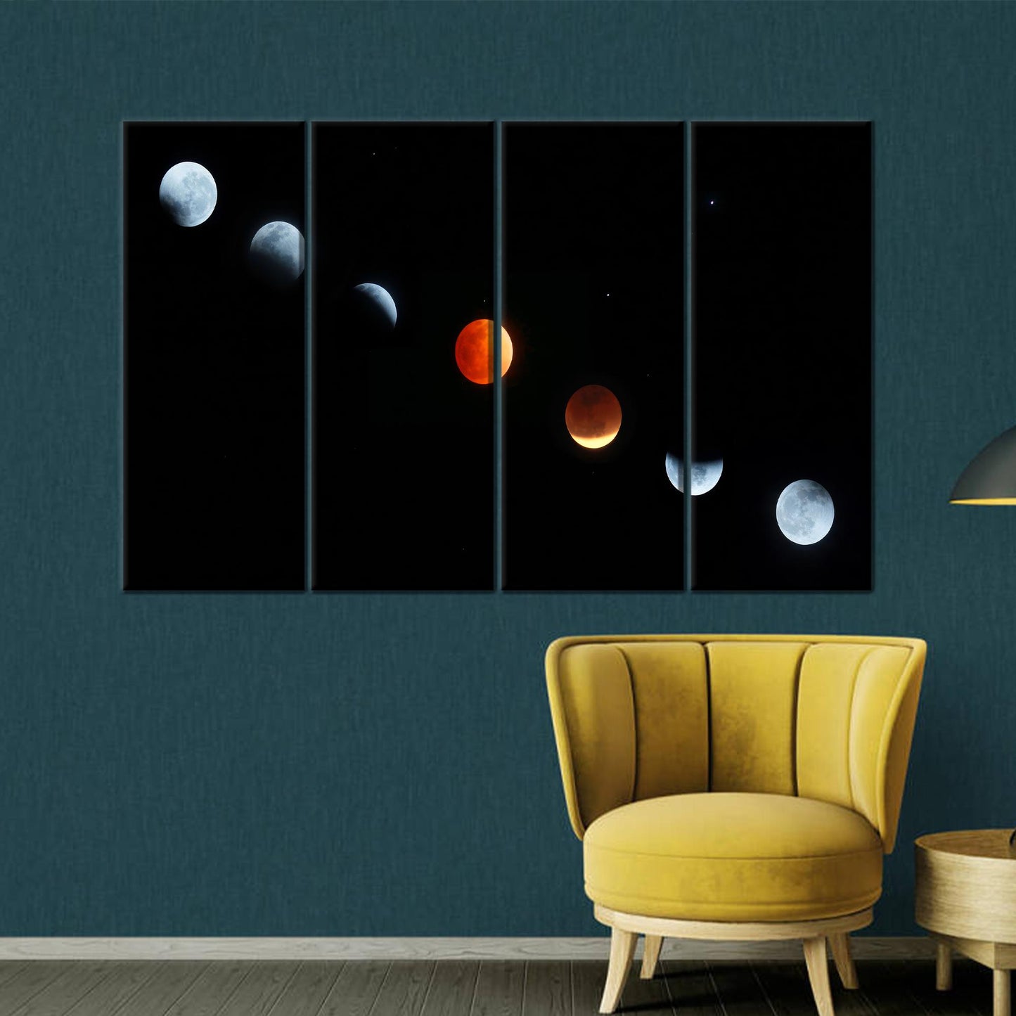 Moon Phases Black Space and Canvas Print