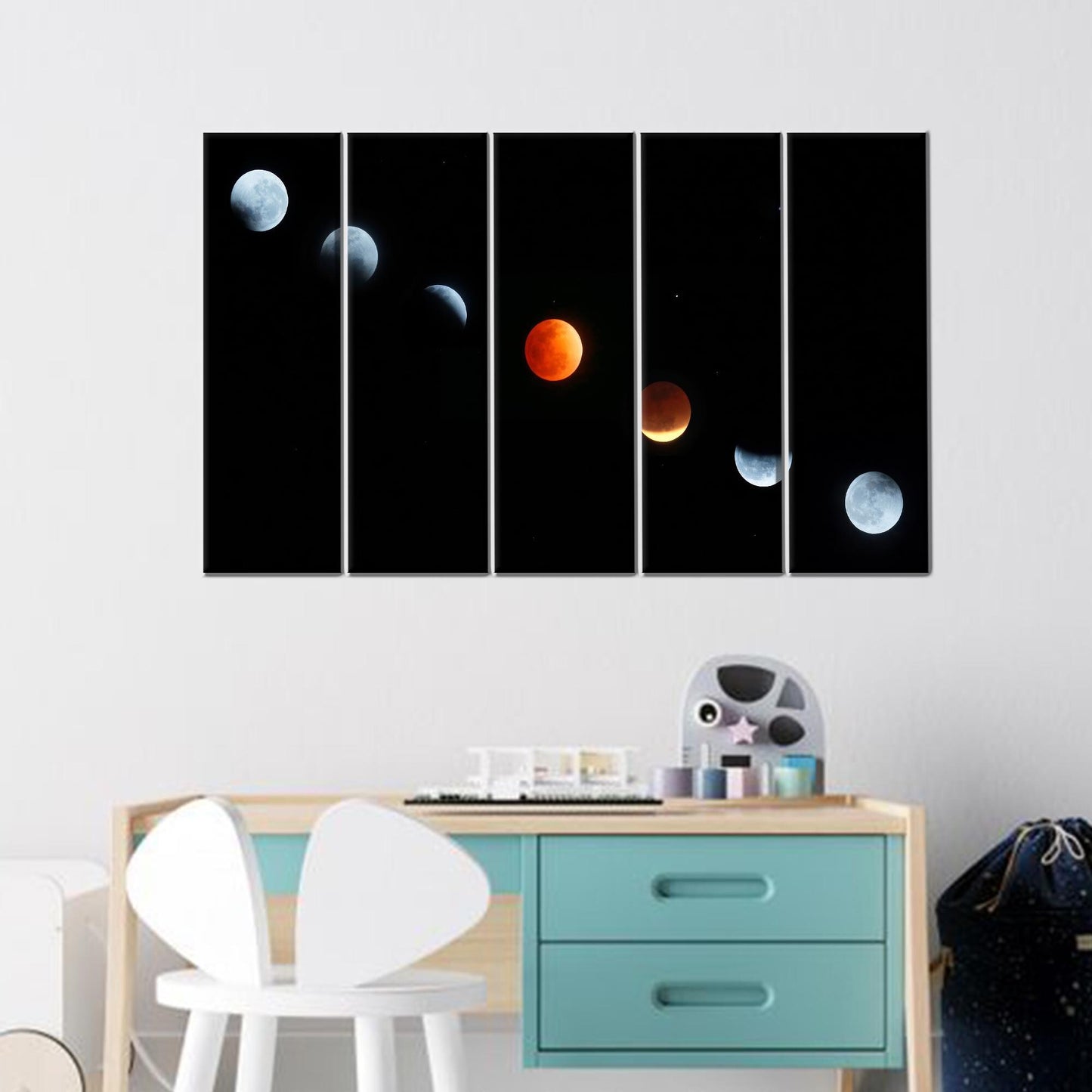 Moon Phases Black Space and Canvas Print