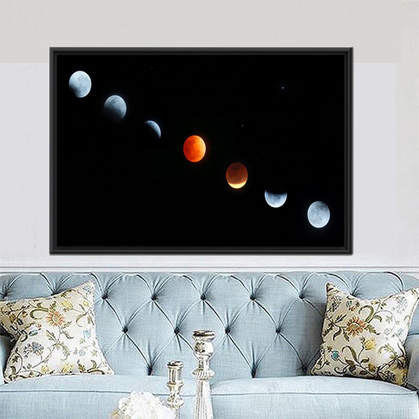 Moon Phases Black Space and Canvas Print
