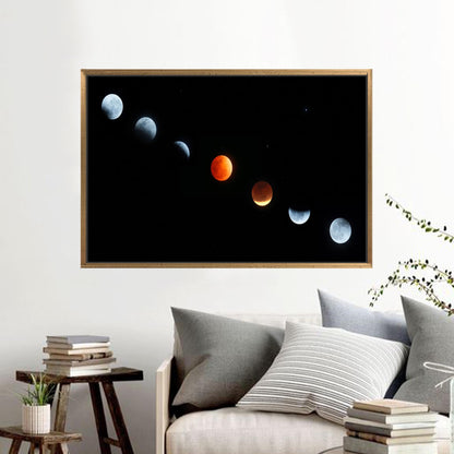 Moon Phases Black Space and Canvas Print