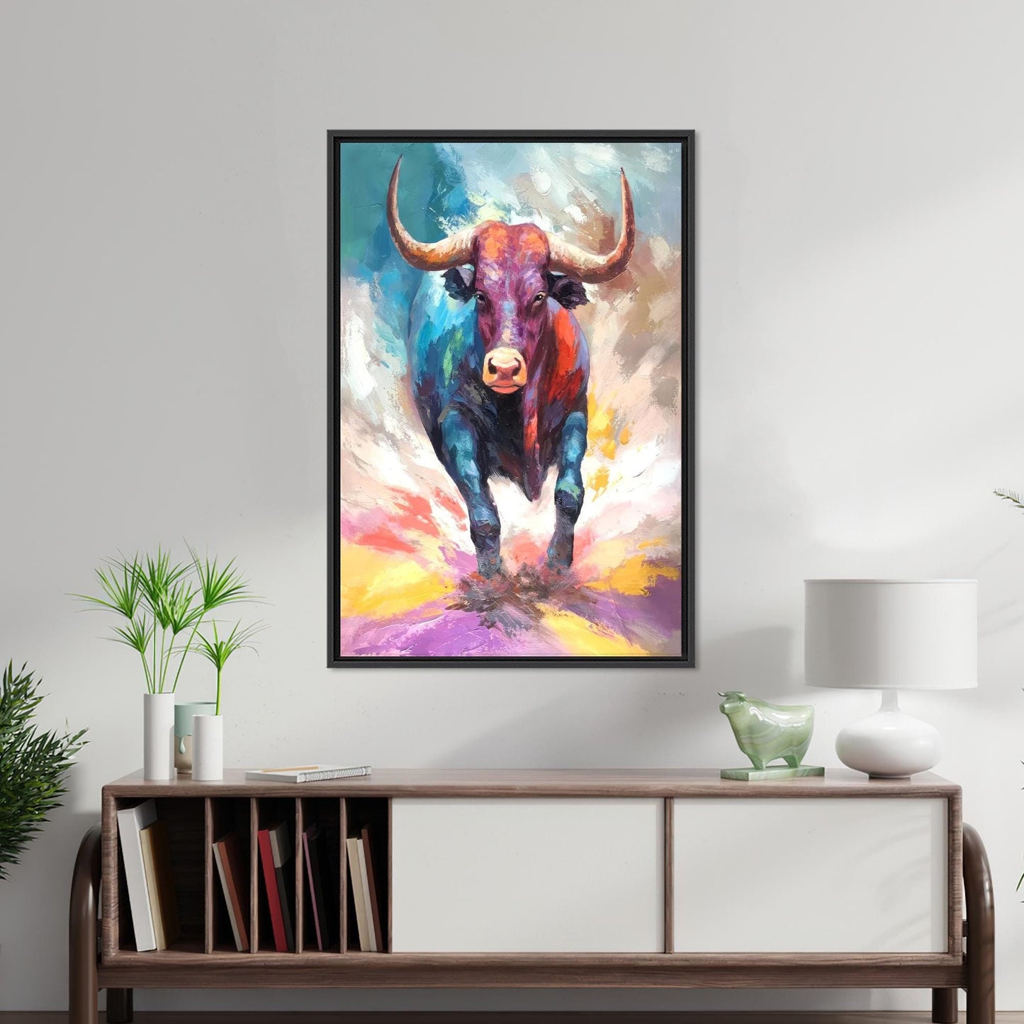 Floating Colorful Bull Abstract 3D Canvas Print