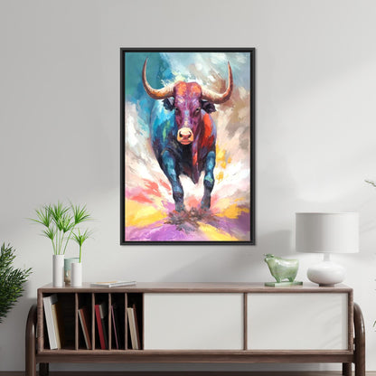 Floating Colorful Bull Abstract 3D Canvas Print