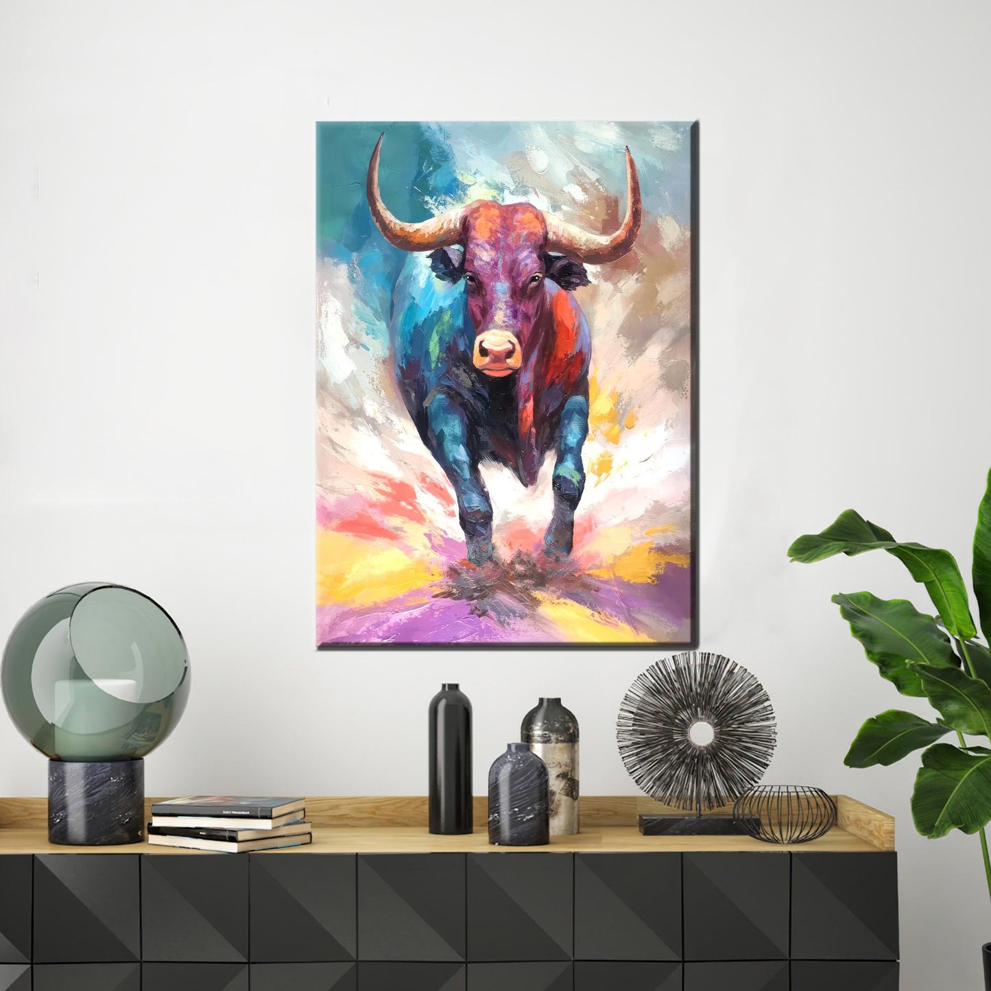 Floating Colorful Bull Abstract 3D Canvas Print