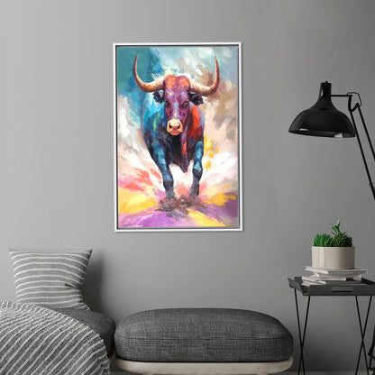Floating Colorful Bull Abstract 3D Canvas Print