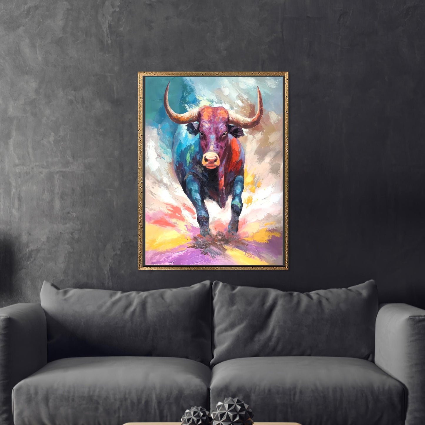 Floating Colorful Bull Abstract 3D Canvas Print