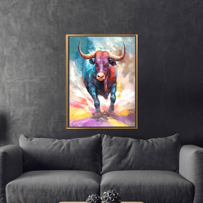 Floating Colorful Bull Abstract 3D Canvas Print