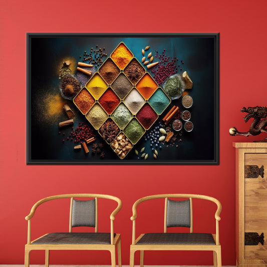 Modern Canvas Print: Colorful Spice Plates 3D Artwork for Kitchen Wall Decor